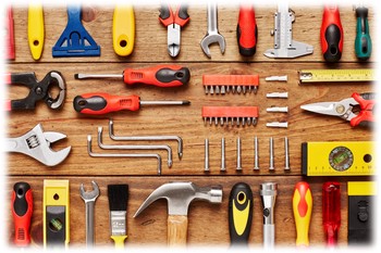 Many carefully-arranged tools