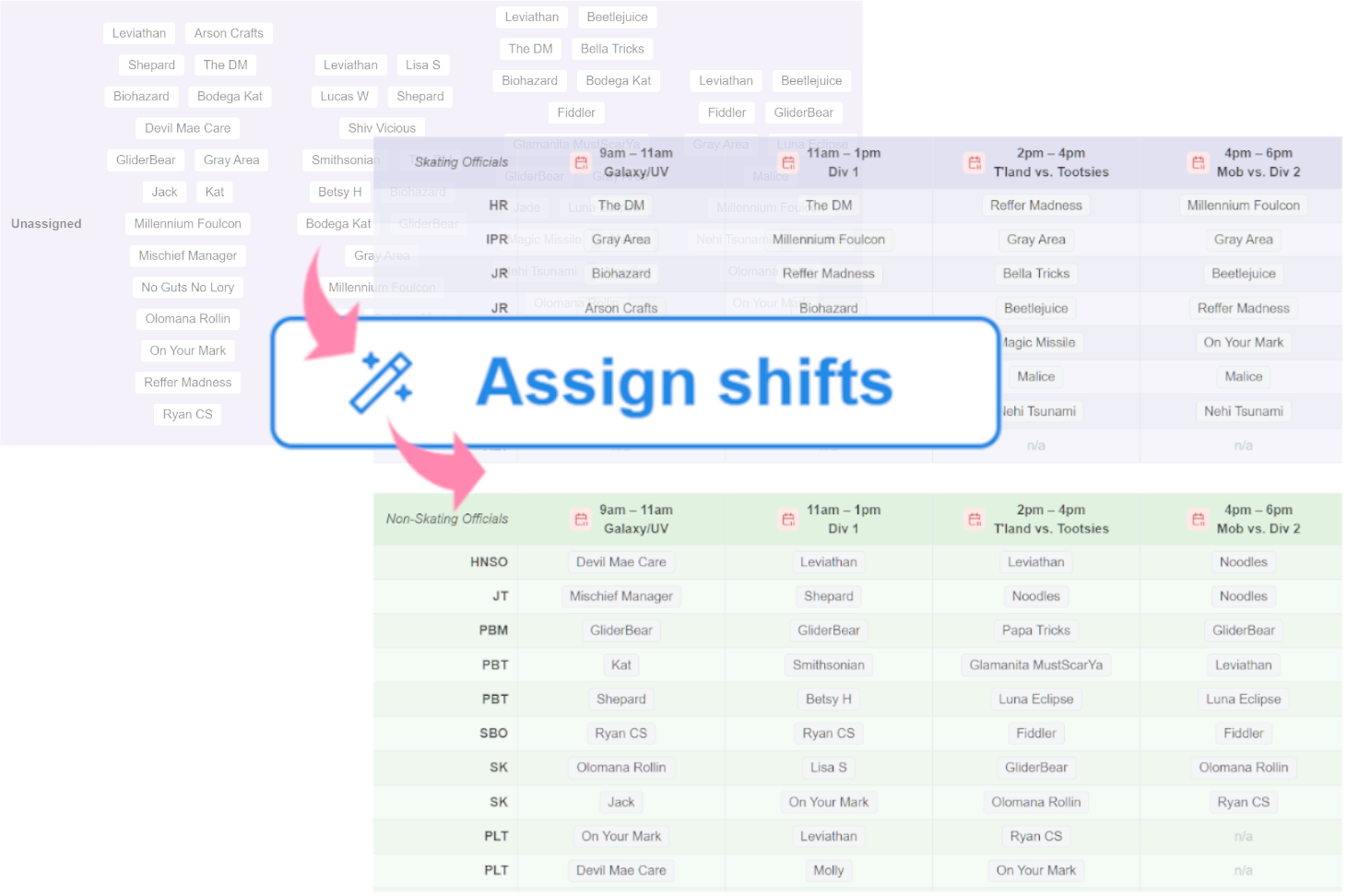 Scheduling interface screenshot
