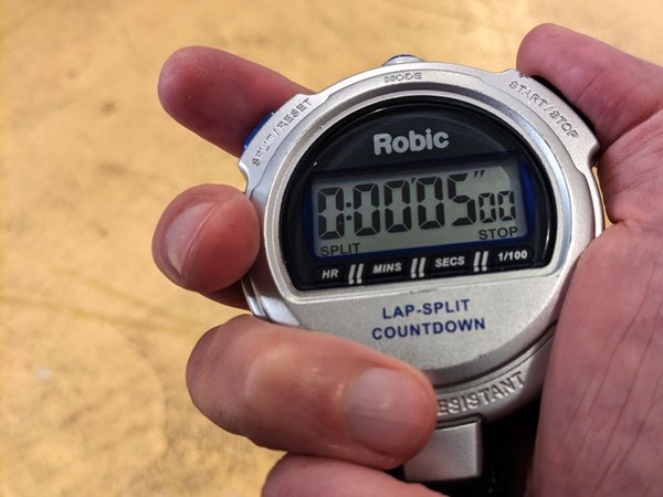 Stopwatch showing 5 seconds
